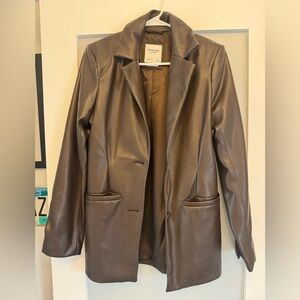 Brown vegan leather blazer